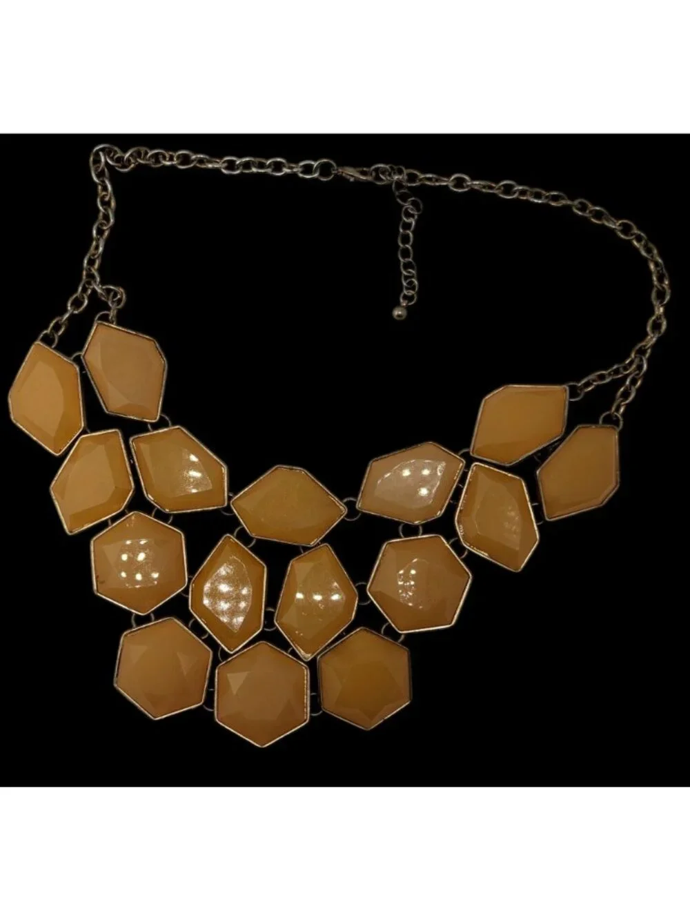 Mod Retro Geometric Mustard Yellow Faceted Gem Statement Bib Necklace